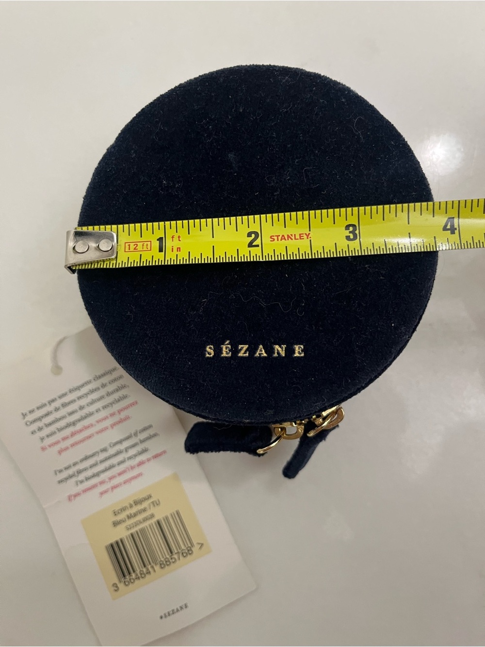 NWT SEZANE Small Round Velvet Jewelry Box - Navy Blue & Gold - Picture 7 of 8